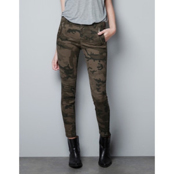 camo skinny jeans with ankle zipper